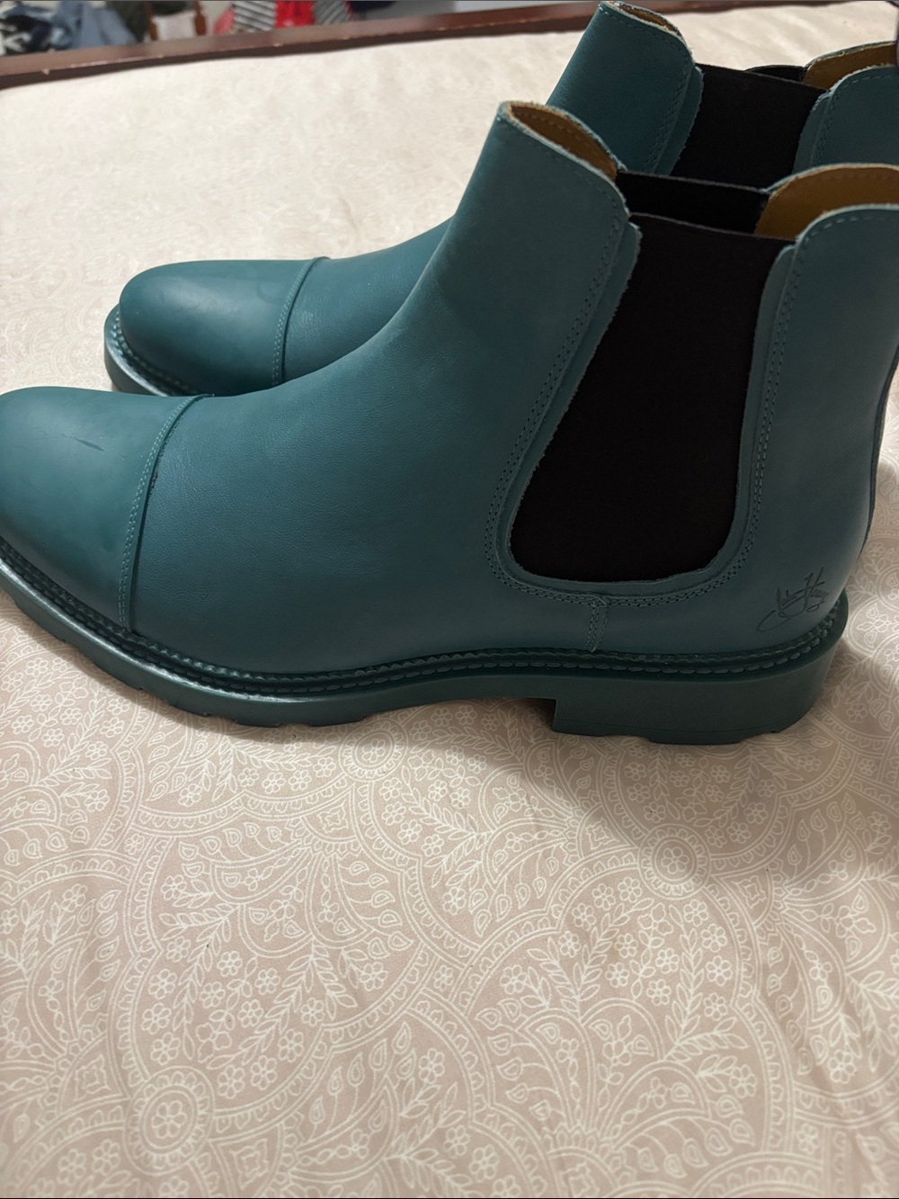 John Fluevog Teal Chelsea Boots for Men - Smooth Leather Slip-On